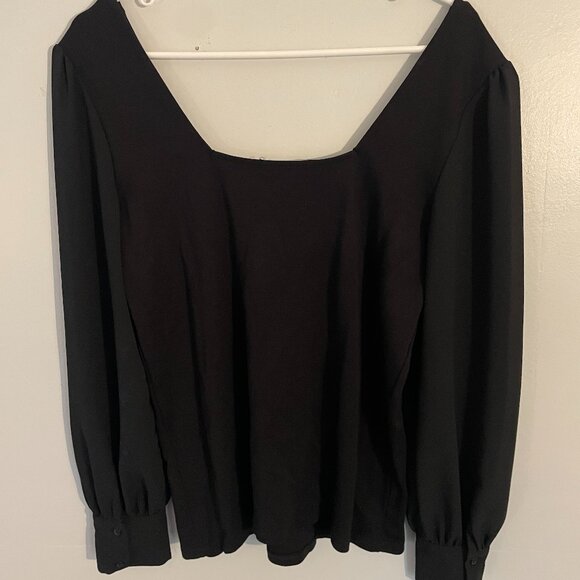 Gibson Look - Long Sleeve Black Square Neck Top - Sheer Sleeves - Picture 3 of 3